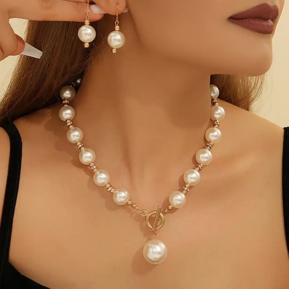 Pearl Choker & Earrings Jewelry Set Gold Bridal Wedding Old Money - Picture 2 of 8